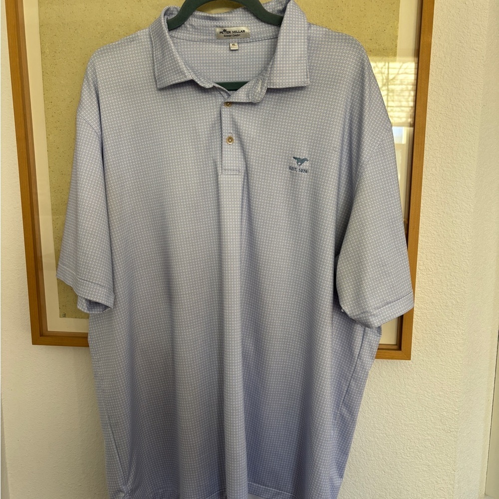 Nwot peter millar summer comfort Men's Light Blue patterned Polo Shirt preppy